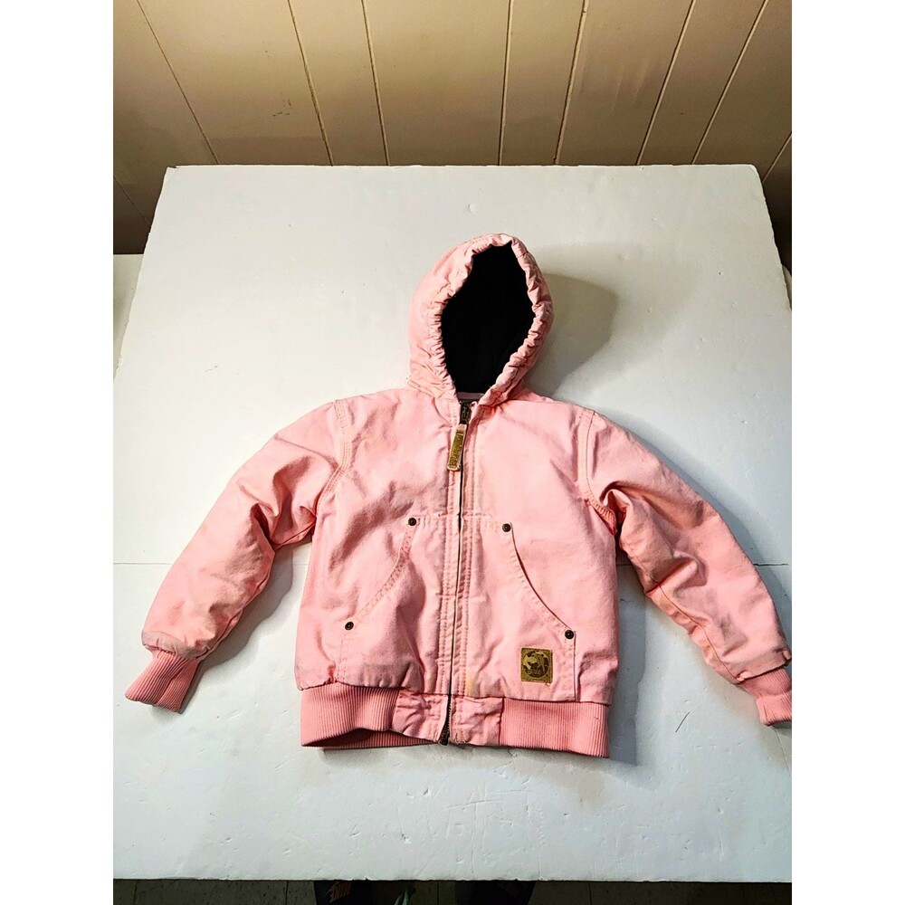 VTG Berne Duck Canvas Quilted Lined Jacket Girls 4T Pink Hood Full Zip BHJ52TPD